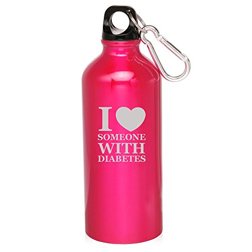 20oz Aluminum Sports Water Bottle Caribiner Clip I Love Someone With Diabetes (Hot Pink)