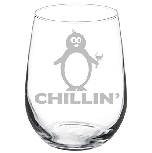 Wine Glass Goblet Funny Penguin Chillin (17 oz Stemless)