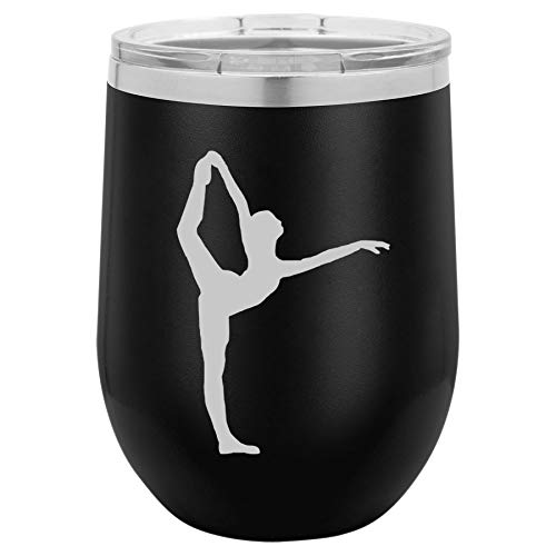 12 oz Double Wall Vacuum Insulated Stainless Steel Stemless Wine Tumbler Glass Coffee Travel Mug With Lid Dancer Gymnastics (Black)