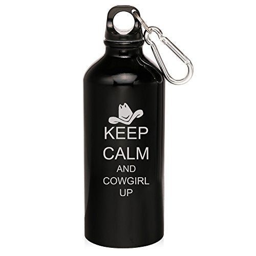 20oz Aluminum Sports Water Bottle Caribiner Clip Keep Calm and Cowgirl Up (Black)