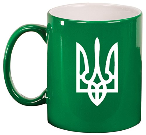 Ceramic Coffee Tea Mug Cup Ukraine Tryzub Trident (Green)