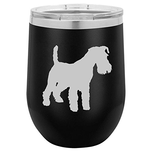 12 oz Double Wall Vacuum Insulated Stainless Steel Stemless Wine Tumbler Glass Coffee Travel Mug With Lid Miniature Schnauzer (Black)