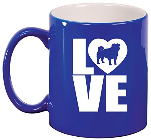 Ceramic Coffee Tea Mug Cup LOVE Pug (Blue)