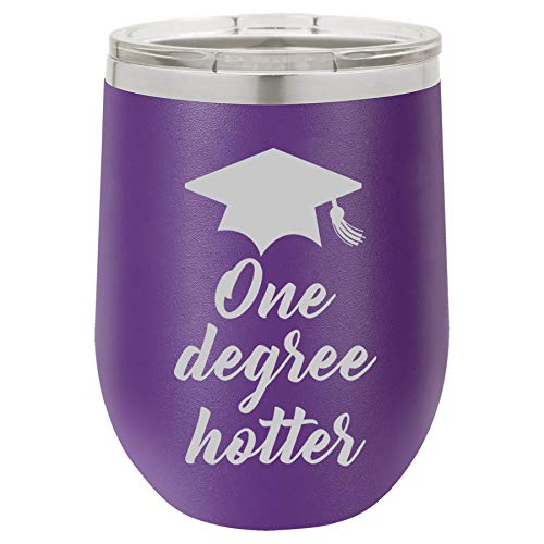 12 oz Double Wall Vacuum Insulated Stainless Steel Stemless Wine Tumbler Glass Coffee Travel Mug With Lid One Degree Hotter Funny Graduation (Purple)