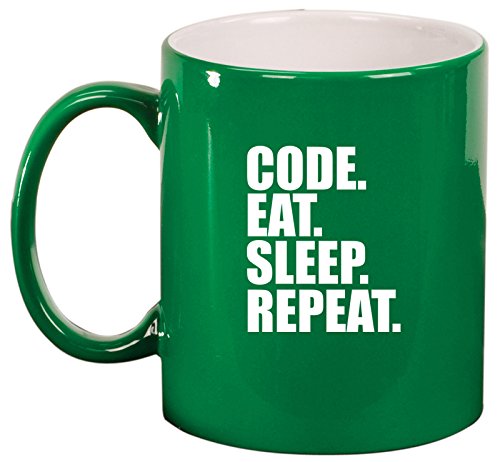 Ceramic Coffee Tea Mug Cup Code Eat Sleep Repeat (Green)