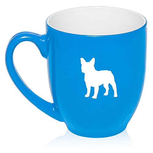 16 oz Large Bistro Mug Ceramic Coffee Tea Glass Cup French Bulldog (Light Blue)