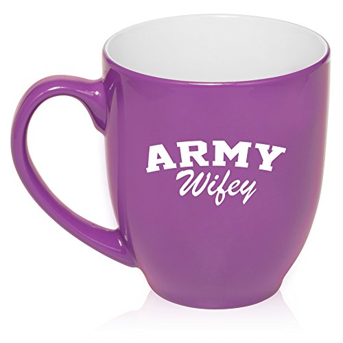 16 oz Large Bistro Mug Ceramic Coffee Tea Glass Cup Army Wifey Wife (Purple)