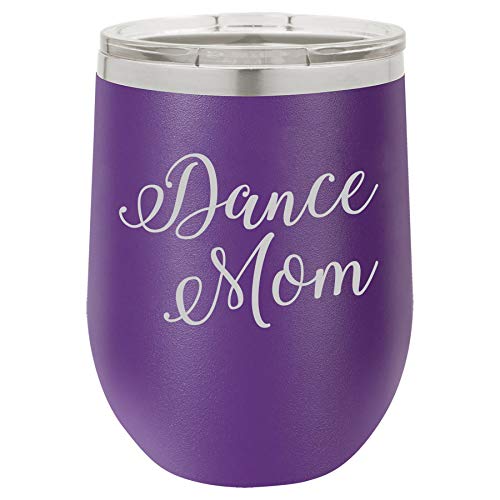 12 oz Double Wall Vacuum Insulated Stainless Steel Stemless Wine Tumbler Glass Coffee Travel Mug With Lid Dance Mom Script (Purple)