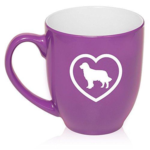 16 oz Large Bistro Mug Ceramic Coffee Tea Glass Cup Golden Retriever Heart (Purple)