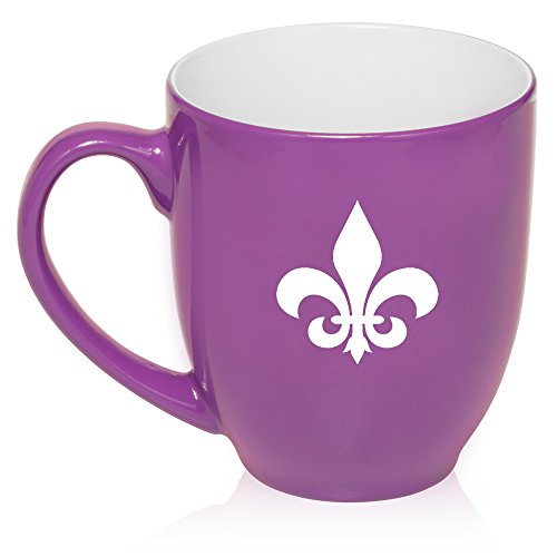 16 oz Purple Large Bistro Mug Ceramic Coffee Tea Glass Cup Fleur De Lis