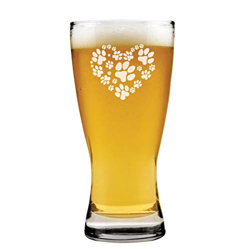 15 oz Beer Pilsner Glass Heart Paw Prints