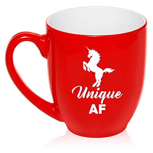 16 oz Large Bistro Mug Ceramic Coffee Tea Glass Cup Unique AF Unicorn (Red)
