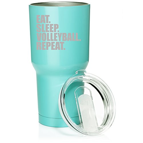 30 oz. Tumbler Stainless Steel Vacuum Insulated Travel Mug Eat Sleep Volleyball Repeat (Light Blue)