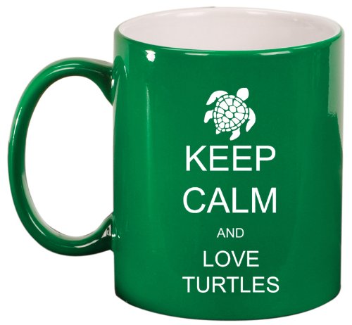 Keep Calm and Love Turtles Ceramic Coffee Tea Mug Cup Green