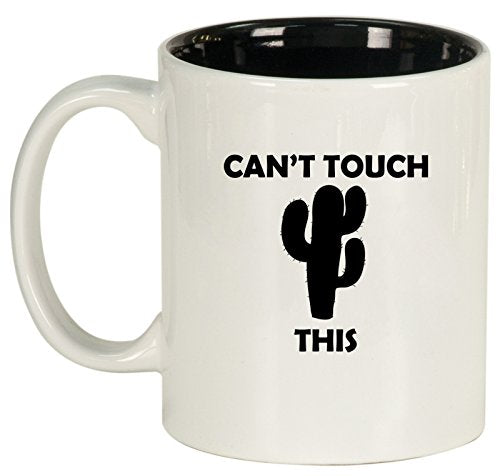 Ceramic Coffee Tea Mug Cup Can't Touch This Cactus Funny (White)