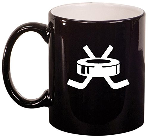 Ceramic Coffee Tea Mug Cup Hockey Puck with Sticks (Black)