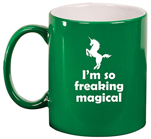 Ceramic Coffee Tea Mug Cup I'm So Freaking Magical Unicorn (Green)