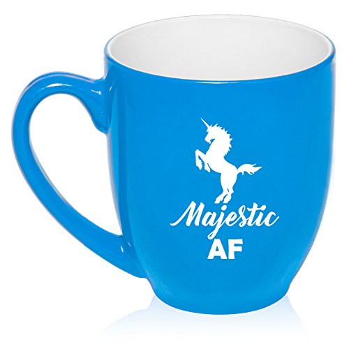 16 oz Large Bistro Mug Ceramic Coffee Tea Glass Cup Majestic AF Unicorn (Light Blue)