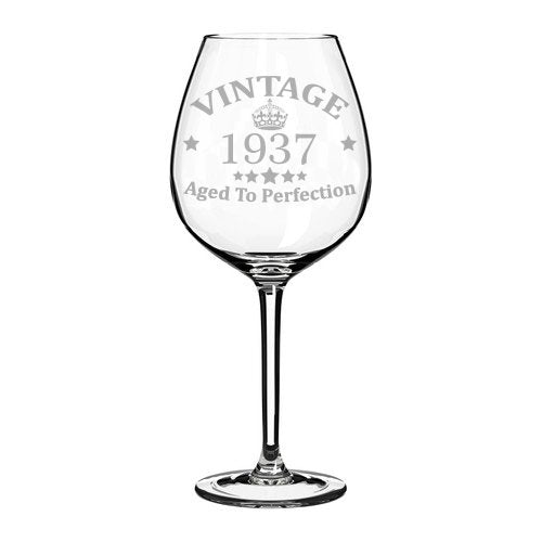 Wine Glass Goblet 80th Birthday Vintage Aged To Perfection 1937 (20 oz Jumbo)