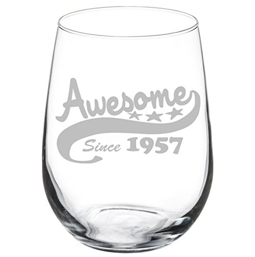 Wine Glass Goblet Funny 60th Birthday Awesome Since 1957 (17 oz Stemless)