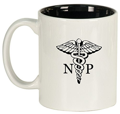 NP Nurse Practitioner Caduceus Ceramic Coffee Tea Mug Cup (White)