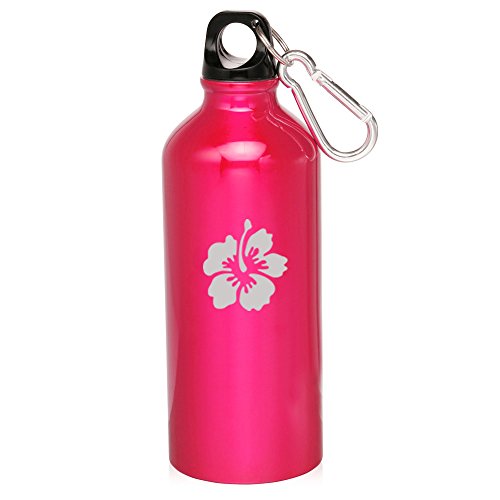 20oz Aluminum Sports Water Bottle Caribiner Clip Hibiscus Flower (Hot Pink)