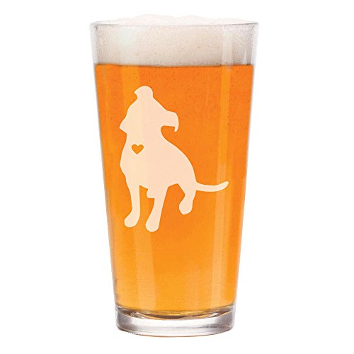 16 oz Beer Pint Glass Cute Pit Bull With Heart