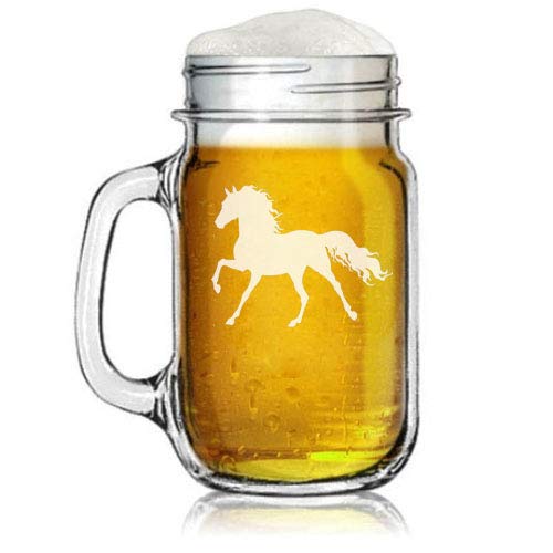 16oz Mason Jar Glass Mug w/Handle Horse