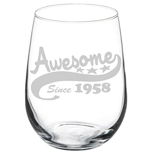 Wine Glass Goblet Funny 60th Birthday Awesome Since 1958 (17 oz Stemless)