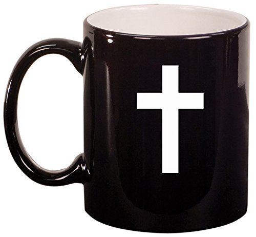 Ceramic Coffee Tea Mug Cup Cross Christian (Black)