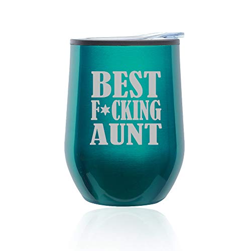 Stemless Wine Tumbler Coffee Travel Mug Glass With Lid Best F ing Aunt (Turquoise Teal)