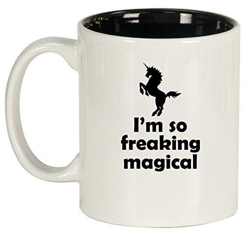 Ceramic Coffee Tea Mug Cup I'm So Freaking Magical Unicorn (White)