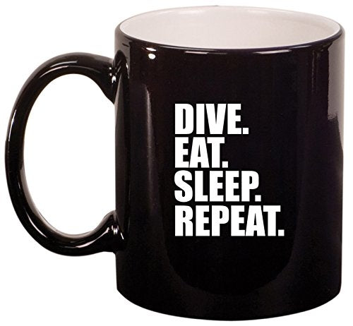 Ceramic Coffee Tea Mug Cup Dive Eat Sleep Repeat (Black)