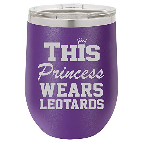 12 oz Double Wall Vacuum Insulated Stainless Steel Stemless Wine Tumbler Glass Coffee Travel Mug With Lid This Princess Wears Leotards Gymnastics (Purple)