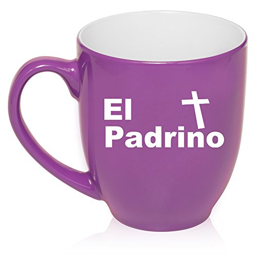 16 oz Large Bistro Mug Ceramic Coffee Tea Glass Cup El Padrino Christening Baptism Godfather (Purple)