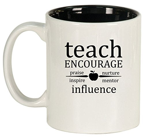 Ceramic Coffee Tea Mug Cup Teach Encourage Influence Teacher (White)