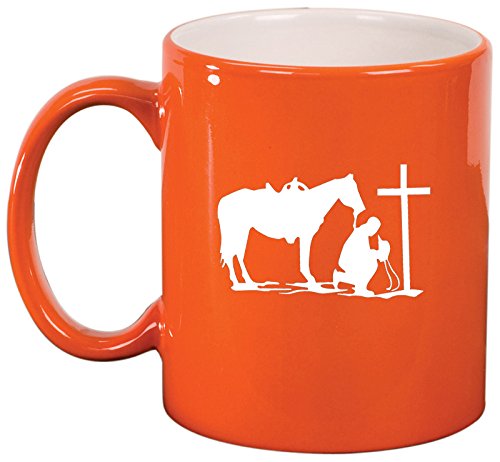 Ceramic Coffee Tea Mug Cup Cowboy Praying Cross Horse (Orange)