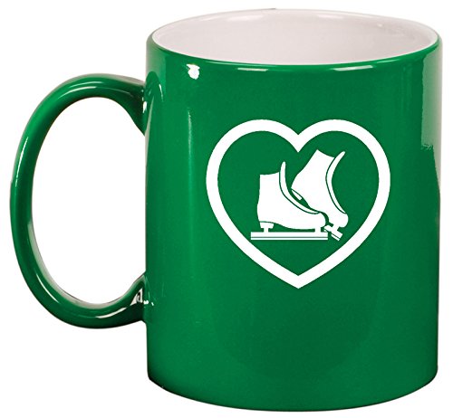 Ceramic Coffee Tea Mug Cup Heart Ice Skates (Green)