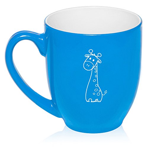 16 oz Light Blue Large Bistro Mug Ceramic Coffee Tea Glass Cup Cute Giraffe Cartoon