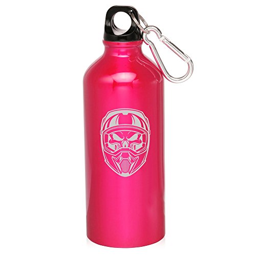 20oz Aluminum Sports Water Bottle Caribiner Clip Skull Motocross Helmet (Hot Pink)