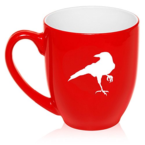 16 oz Large Bistro Mug Ceramic Coffee Tea Glass Cup Crow Raven Blackbird (Red)