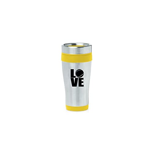 Yellow 16oz Insulated Stainless Steel Travel Mug Z1481 Love Tennis,MIP