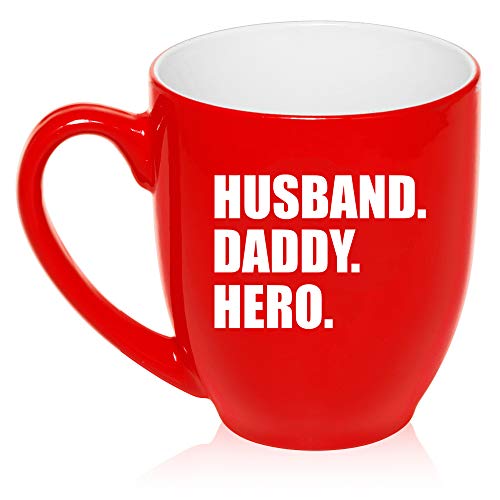 16 oz Large Bistro Mug Ceramic Coffee Tea Glass Cup Husband Daddy Hero Father Dad (Red)