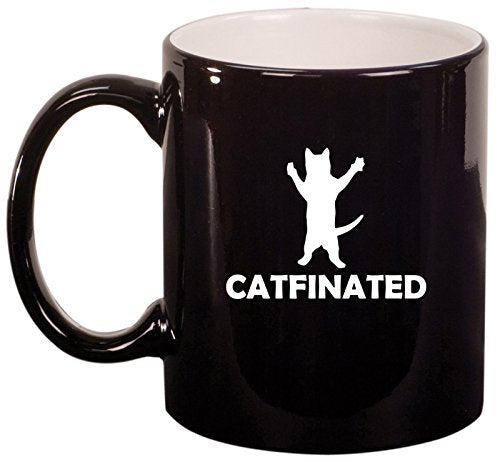 Ceramic Coffee Tea Mug Cup Catfinated Funny Cat Caffeine (Black)