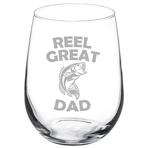 Wine Glass Goblet Reel Great Dad Bass Fish Fishing Father (17 oz Stemless)