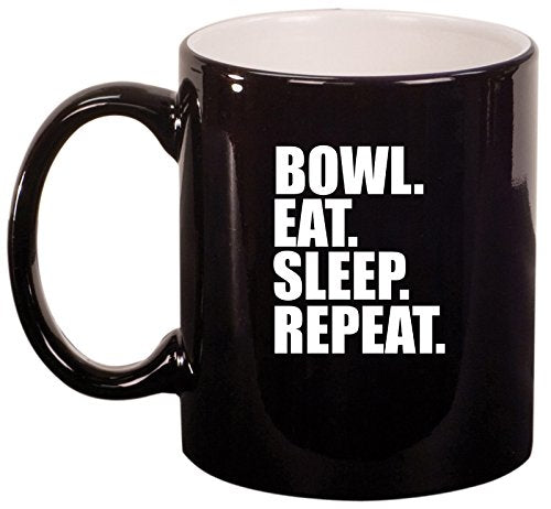 Ceramic Coffee Tea Mug Cup Bowl Eat Sleep Repeat (Black)