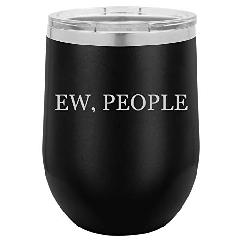 12 oz Double Wall Vacuum Insulated Stainless Steel Stemless Wine Tumbler Glass Coffee Travel Mug With Lid Ew, People Introvert Funny (Black)