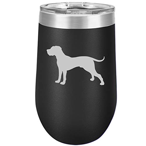 16 oz Double Wall Vacuum Insulated Stainless Steel Stemless Wine Tumbler Glass Coffee Travel Mug With Lid Great Dane (Black)