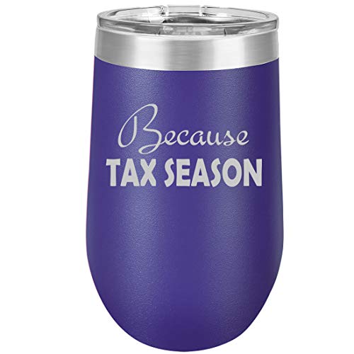 16 oz Double Wall Vacuum Insulated Stainless Steel Stemless Wine Tumbler Glass Coffee Travel Mug With Lid Because Tax Season Funny CPA Accountant (Purple)