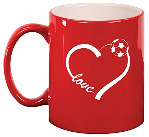 Ceramic Coffee Tea Mug Cup Love Heart Soccer (Red)